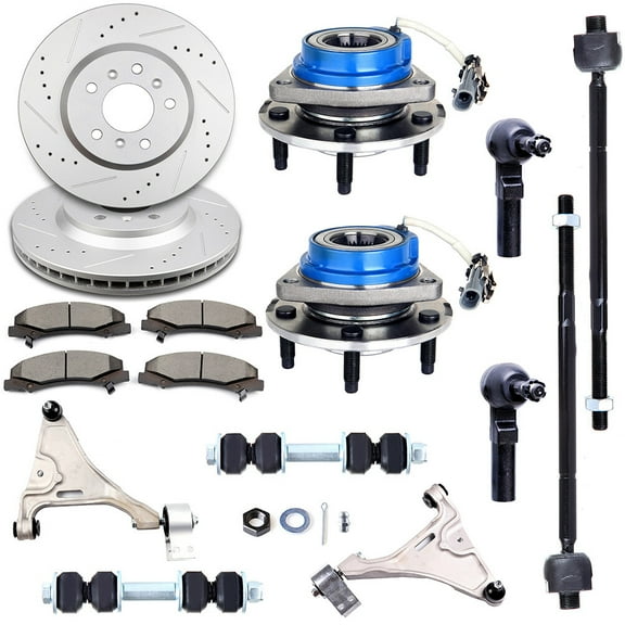 cciyu Lower Control Arm Inner Tie Rod End Outer Tie Rod End Sway Bar Link Wheel Hub Brake Pad Brake Rotor Compatible fit 2006-2011 For Buick Lucerne 16pcs Suspension Kit
