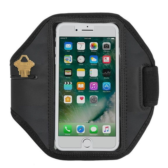 Universal Neoprene Armband Case For Apple iPhones, Samsung Galaxy, Google Pixel, and Motorola Cell Phones With Dedicated Key Slot And Adjustable Fit For Fitness And Workout (Black)