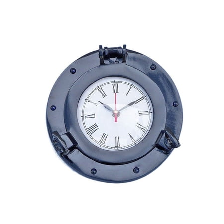 Handcrafted Model Ships WC-1444-10-Blue Brass Deluxe Class Porthole Clock 8 in. - Dark Blue Decorative Accent