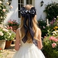 thumbnail image 2 of Bmisegm Bow Hair Clip Mesh Pearl Bow Long Flowing Ribbon Hair Clip Braid Wedding Headwear for Girls Black_002, 2 of 6