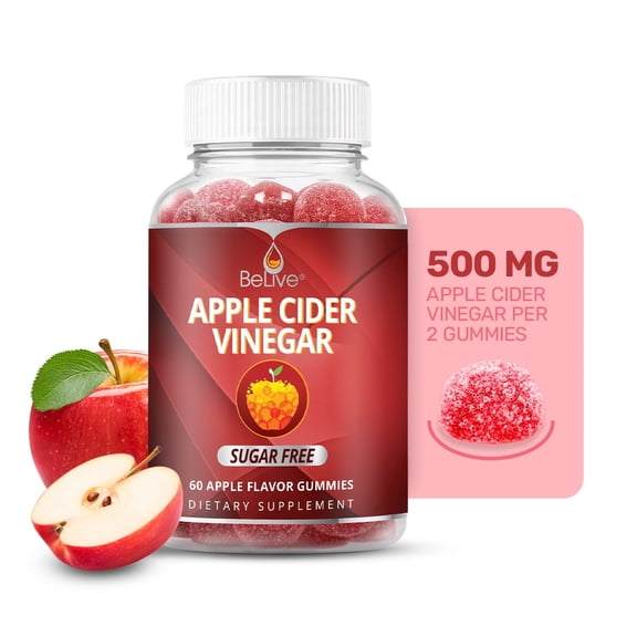 BeLive Apple Cider Vinegar Gummies - ACV Gummies without Sugar I Detox & Cleanse Digestive Health I Alternative to Capsules, Vegan, Keto Friendly, Non-GMO, Gluten Free | 60 Ct