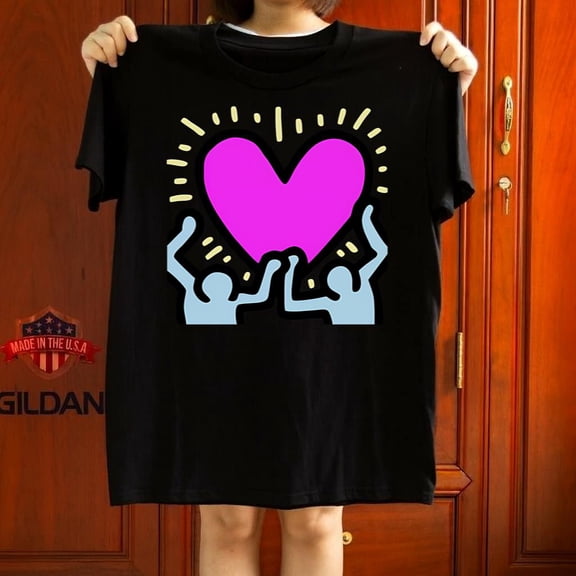 Keith Harings Pop Love Heart Purple Pop Art Style Graphic Graphic Tee,for unisex up to 5XL