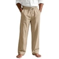 thumbnail image 3 of IhhxPro Men's Linen Outdoor Cargo Pants with Elastic Waist, Drawstring Casual Straight Leg Trousers, Relaxed Fit, Lightweight Summer Travel Hiking Style S-3XL, 3 of 9