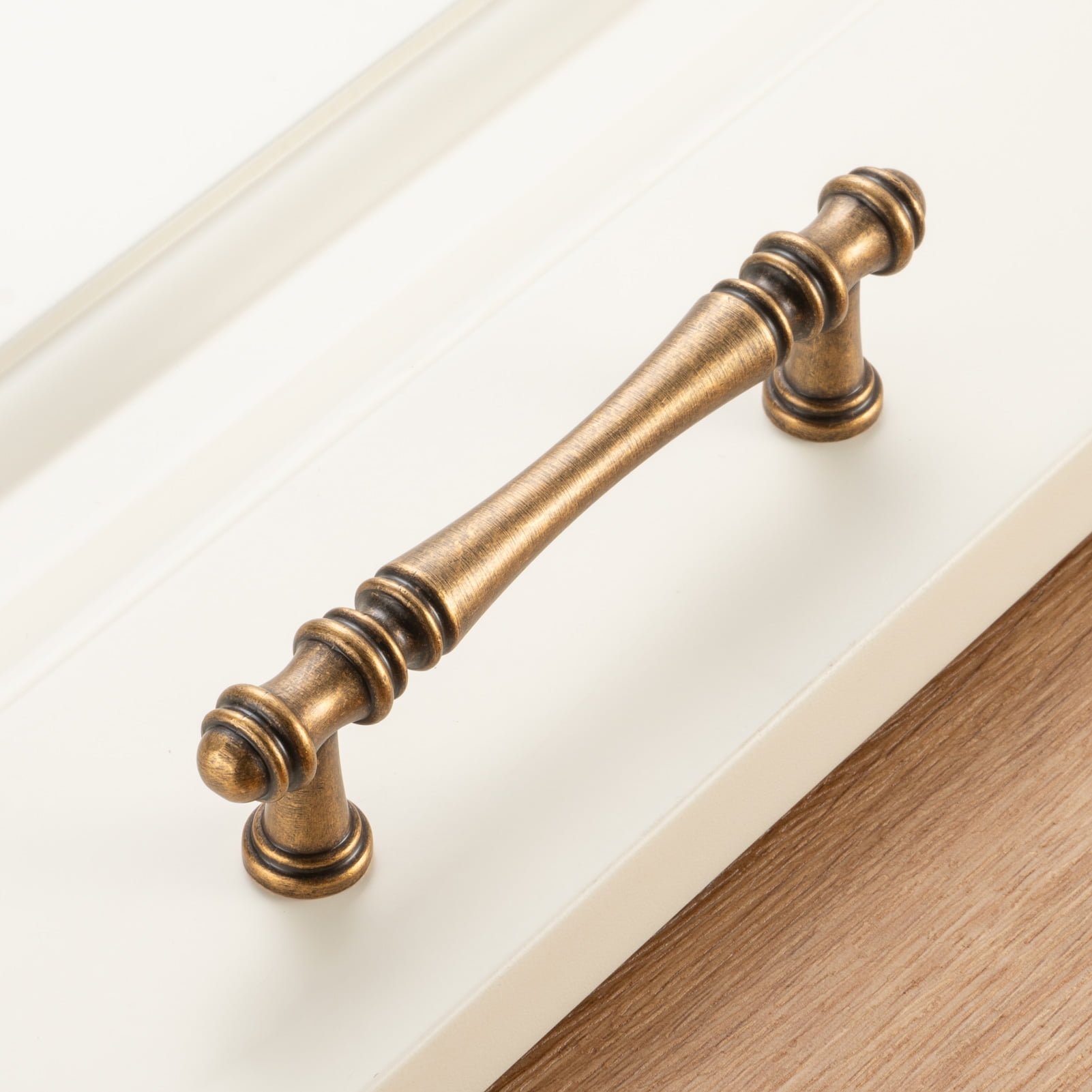 KOOFIZO 10 Pack Classical Cabinet Pull - Antique Brass Furniture Handle, 3.8 Inch/96mm Screw Spacing