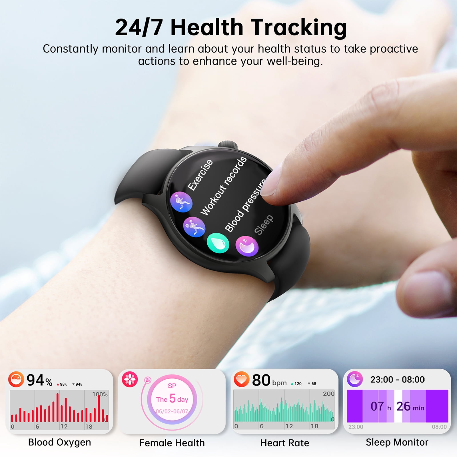 2026 NEW Smart Watch, 1.43" AMOLED Full Touch Screen SmartWatch for Men Women's, Answer/Dial Calls, 120 Sports Modes, IP68 Waterproof, Fitness Tracker Military Smartwatch for Android IOS, Gifts