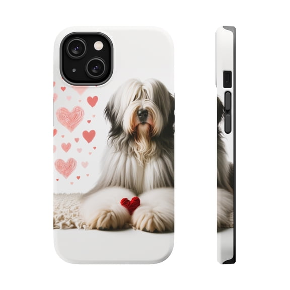 DistinctInk Tough Case for Apple iPhone 15 PLUS (6.7" Screen), Compatible with MagSafe Charging - Valentine's Day Bergamasco Sheepdog