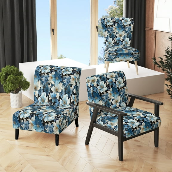Designart "Dreamlike Blue White Floral Fantasy" Blue Dream Upholstered Accent Chair - Cottage Arm Chair For Bedroom