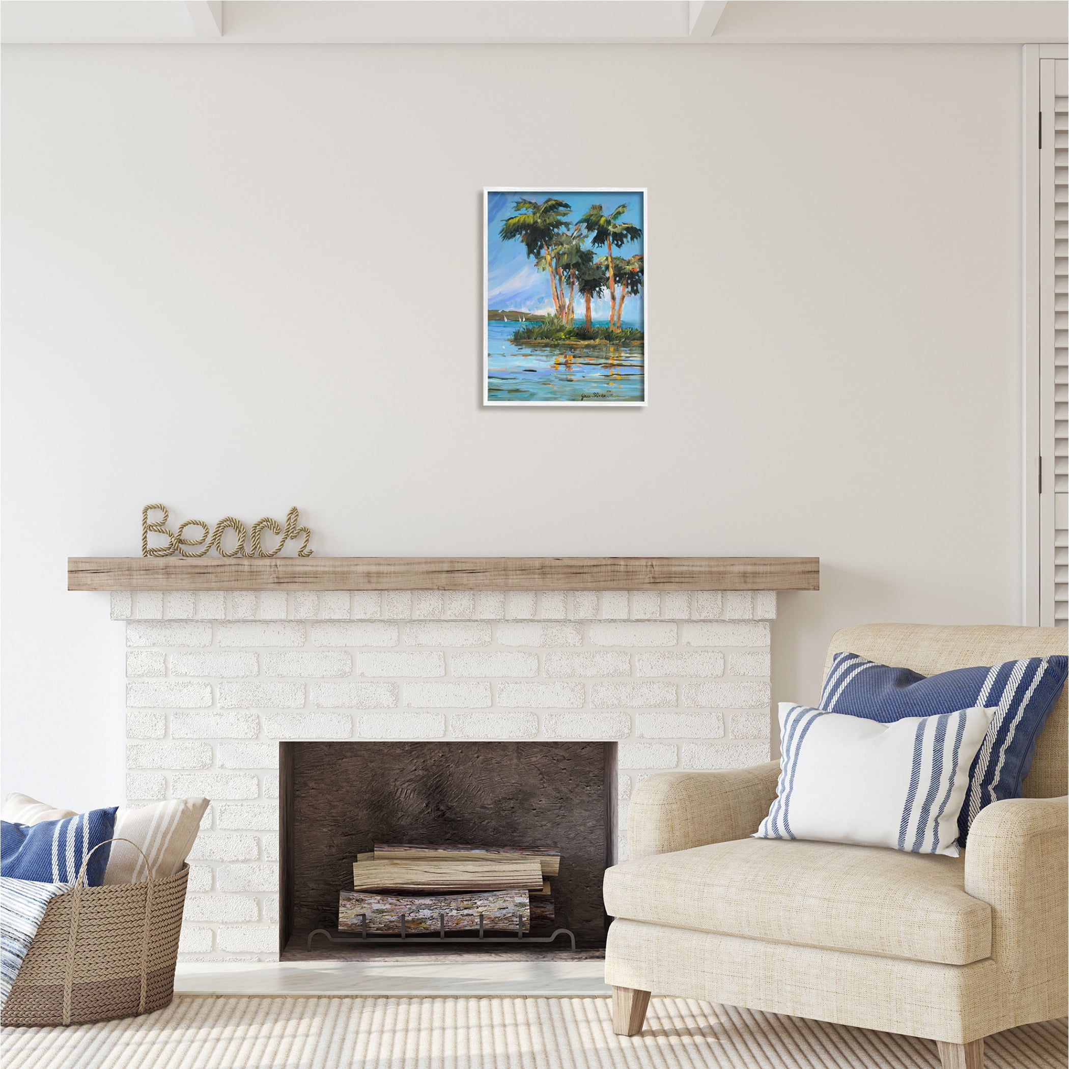 Stupell Industries Palm Island Painting Nature Painting White Framed Art Print Wall Art, 16 x 20