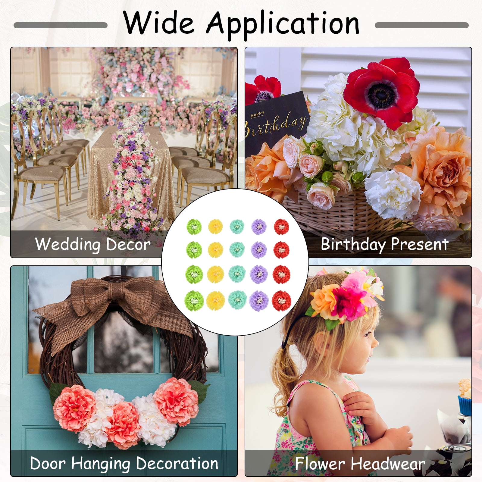 Uxcell 20 Pcs Colorful Paper Flowers, 3D Tissue Paper Pom Poms Crepe Mexican Paper Flower, [for DIY Crafting Wall Wedding Birthday Party Decorations] - 6"/8"/10"/12"