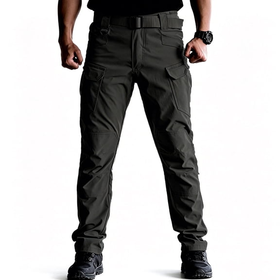 Men Multi Pocket Cargo Pants Stretch Straight Leg Water Repellent Travel Pants