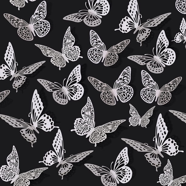 SAOROPEB Decoración de pared de mariposa 3D, 48 piezas, 4 estilos, 3 tamaños, adhesivos metálicos extraíbles para pared, adhesivos murales para habitación de niños, guardería, aula, decoración de fies