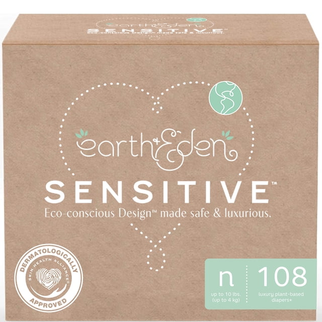 Pañales Earth & Eden Sensitive para recién nacidos, tamaño 108 unidades