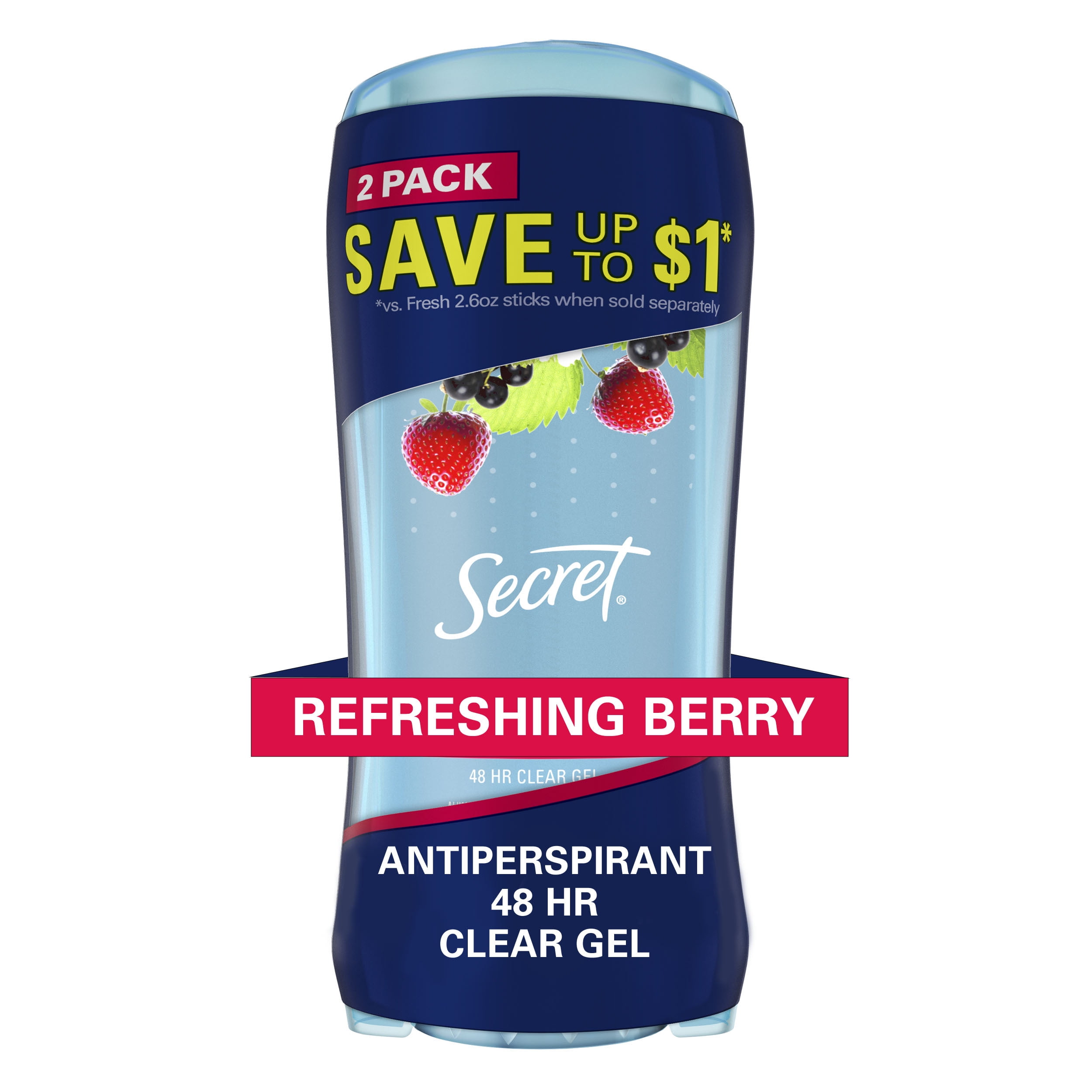 Secret Fresh Antiperspirant Deodorant Clear Gel, Summer Berry, 2.6 oz, Twin Pack