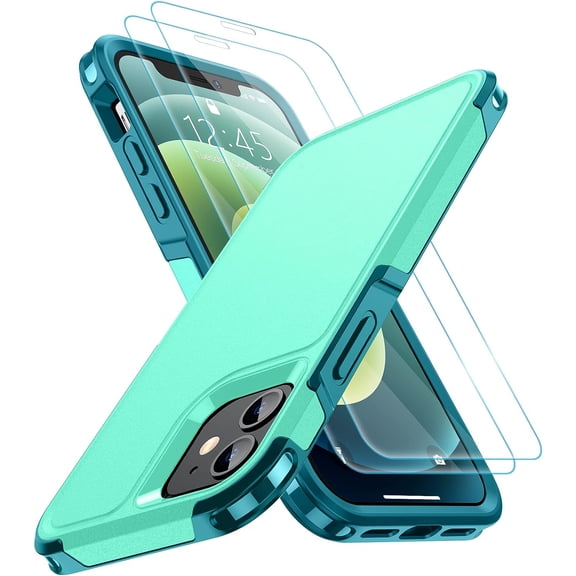 isdkj Designed for iPhone 12 Case/iPhone 12 Pro Case, [10 FT Military Grade Drop Protection] [with 2 pcs Tempered Glass Screen Protector] Protective Cover for iPhone 12/12 Pro (Green)
