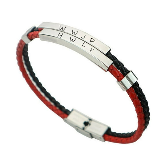 LiFashion WWJD HWLF Bracelets for Lover,Handmade Leather Bracelet What Would Jesus Do He Would Love First Wristband Stainless Steel 2 Layers Inspirational Religious Reminder Jewelry Gift for Him Her