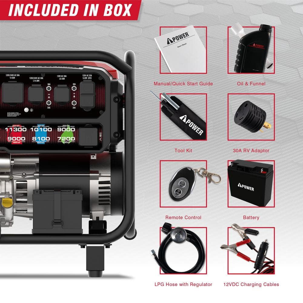 A-iPower 11300-Watt Remote Start Tri-Fuel Portable Generator with 459cc OHV Engine and CO Sensor