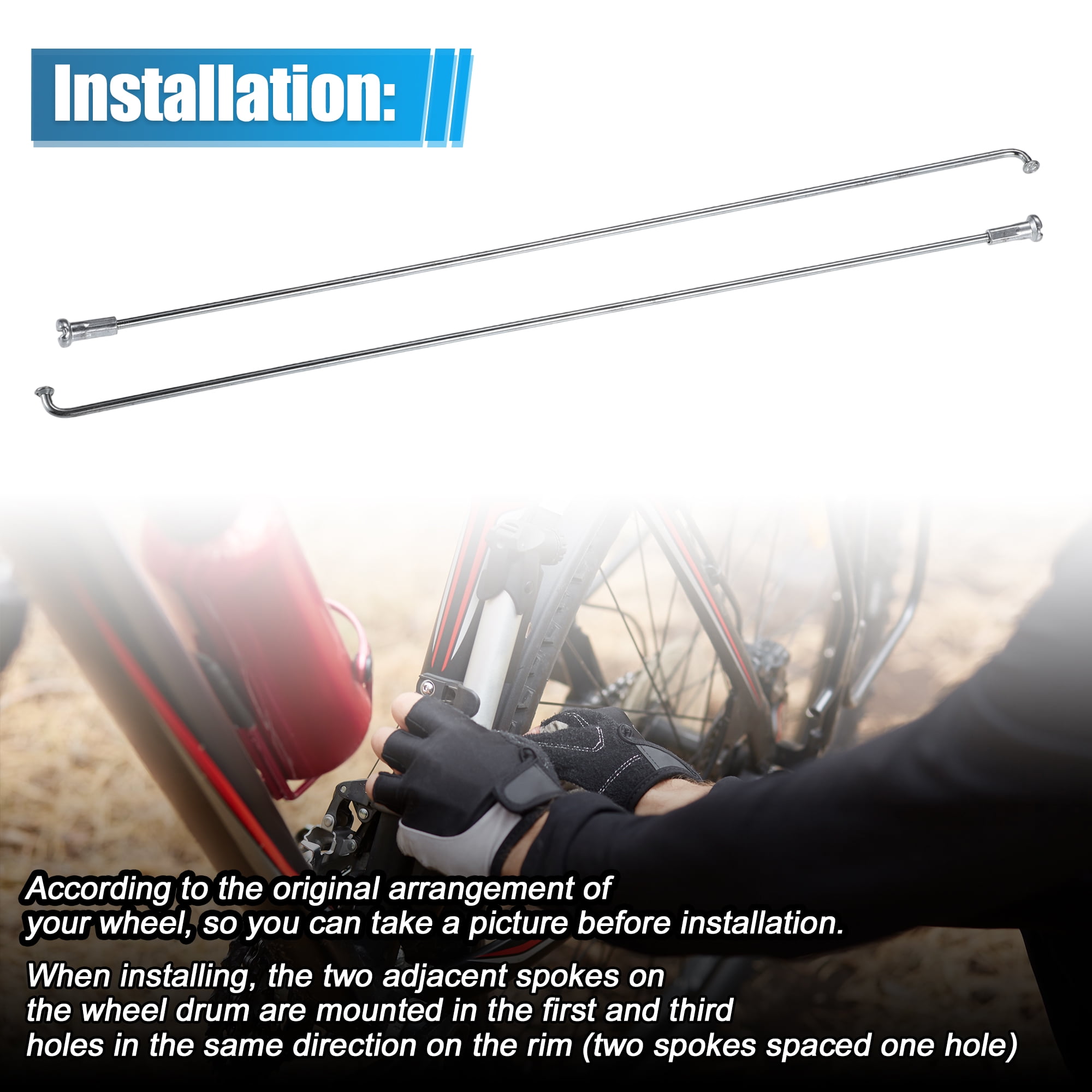 Unique Bargains 36Pcs J Bend Bicycle Steel Spokes with Brass Nipples Silver 8.46"