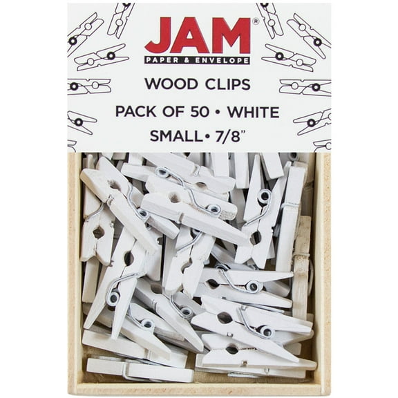 JAM Paper Wood Clothes Pins, White, Small, 7/8 in, 50 per Pack