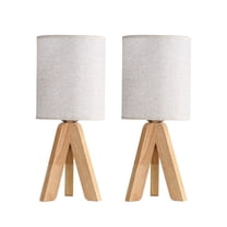 Sofucor Bedside Table Lamp, Geometric Modern Wood Tripod Nightstand Lamp with Soft Light-14.2 inch, 2  Pack