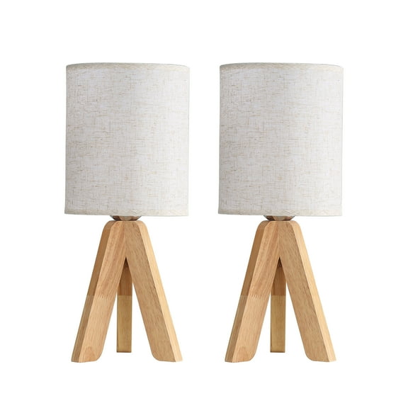 Sofucor Bedside Table Lamp, Geometric Modern Wood Tripod Nightstand Lamp with Soft Light-14.2 inch, 2  Pack