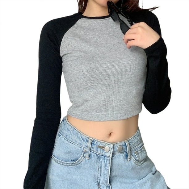 Polo neck crop shop top long sleeve