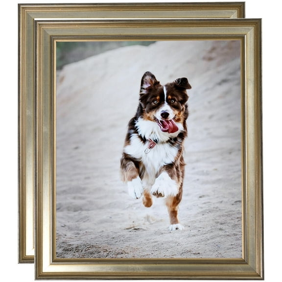 ArtToFrames 8" x 14" Antique Silver Panel Picture Frame, 8.5x14 inch Silver Wood Poster Frame (WOM-4760), 2 Pack