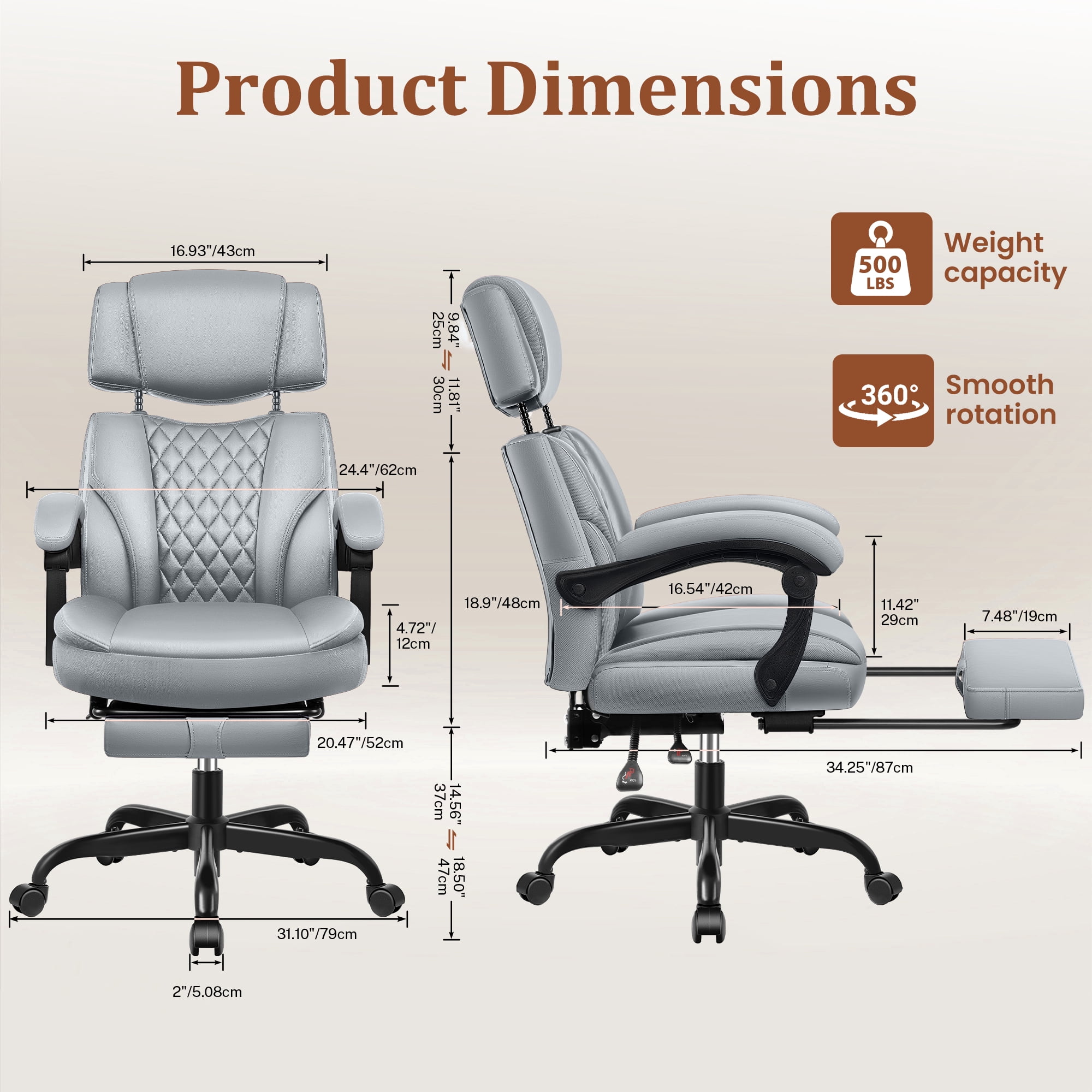 FelixKing Ergonomic Office Chair with Adjustable Headrest Executive Leather Desk Chair with Flip Up Arms, Comfy Computer Chair with Lumbar Support & Rocking Function for Home Office