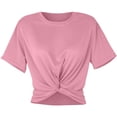 thumbnail image 4 of Rhuody Hauts pour Femmes T-Shirt à Manches Courtes Blouse de Couleur Unie Col Rond T-Shirt Court Tenue Classique Rose P, 4 of 5