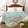 thumbnail image 3 of Throw Blanket Fleece Throw Blanket 40x50in, Easter Eggs Rabbit Flower Soft Lightweight Bed Blankets Pastoral Butterfly Teal Wood Board Fuzzy Couch Blankets for All Season, 3 of 9