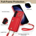 thumbnail image 6 of Crossbody for Samsung Galaxy S22 Phone Case for Women, Wallet Case with Credit Card Holder Shoulder Strap & Wrist Lanyard Shockproof Purse Back Flip 360 Ring Holder Kickstand Case,Red, 6 of 9