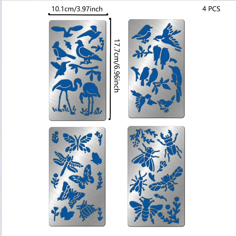4 Pcs Animals Metal Journal Stencil Metal Painting Template Bird Butterfly  Dragonfly Stainless Steel Multifunctional Planner Metal Stencils
