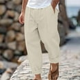 thumbnail image 2 of SSAAVKUY Mens Cotton Linen Drawstring Pants Elastic Waist Linen Jogger Long Bottoms with Pockets Loose Casual Loungewear Pants Beige 8, 2 of 9