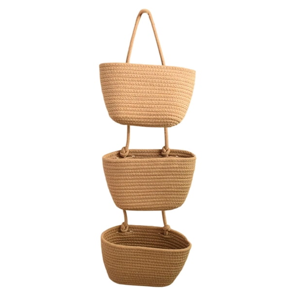 Cesta colgante para puerta, organizador de almacenamiento para puerta, 3 niveles, para guardar bolsos, cesta de pared decorativa estilo bohemio para s