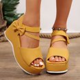 thumbnail image 2 of Rokment Womens Bow Platform Wedge Dressy Sandals Fashion Casual Leather Open Toe Ankle Strap Chunky Heeled Dress Summer Shoes for Bride Wedding Business Yellow Size 8.5, 2 of 8
