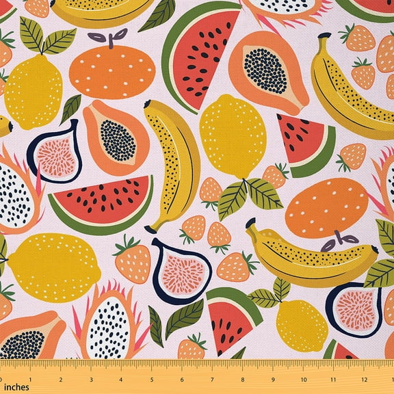 Homewish Pitaya Watermelon Banana Fabric by the Yard 3 Yard,Orange Strawberry Sewing Fabric,Summer Fruit Theme Room Decor Fabric by the Yard For Girls Kids,Ultra Soft Home Decor