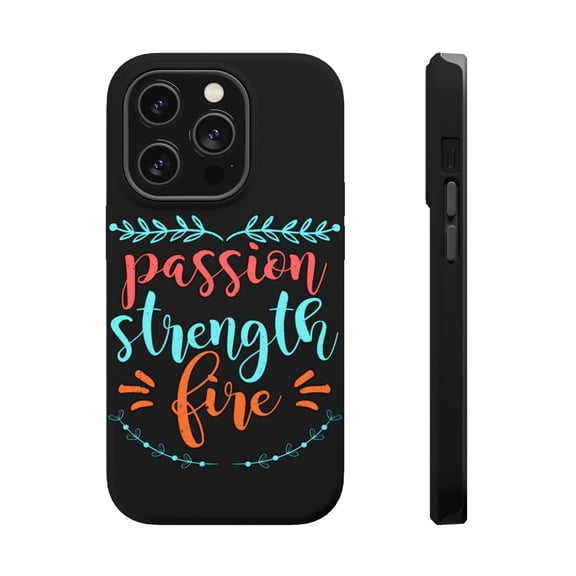 DistinctInk Tough Case for Apple iPhone 15 PRO (6.1" Screen), Compatible with MagSafe Charging - Passion, Strength, Fire