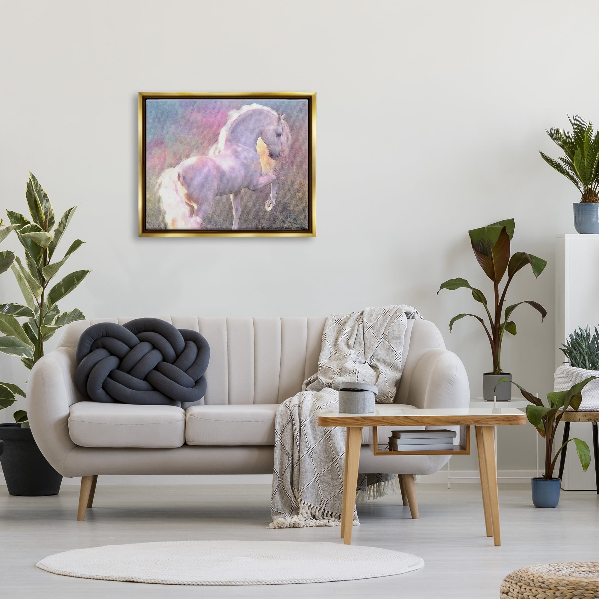 Stupell Industries Evenglow Pastel Horse Animals & Insects Painting Gold Floater Framed Canvas Art Print Wall Art, 31 x 25
