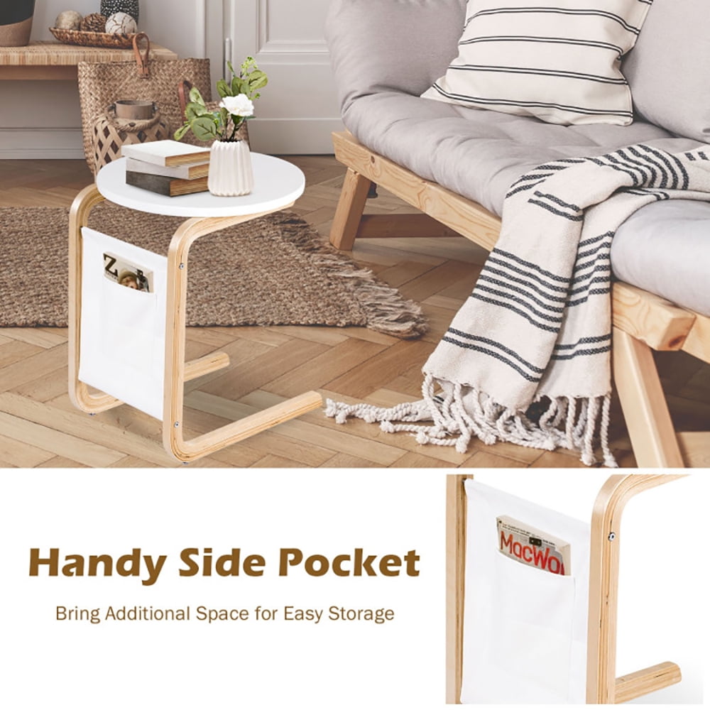Finihen Bentwood End Table, Bentwood Sofa Side Table with Square Tabletop and Storage Bag, Sofa Side Table, Bed Side Table, for Living Room, Bedroom, White Finihen Bentwood End Table, Bentwood Sofa Side Table with Square Tabletop and Storage Bag, Sofa Side Table, Bed Side Table, for Living Room, Bedroom, White