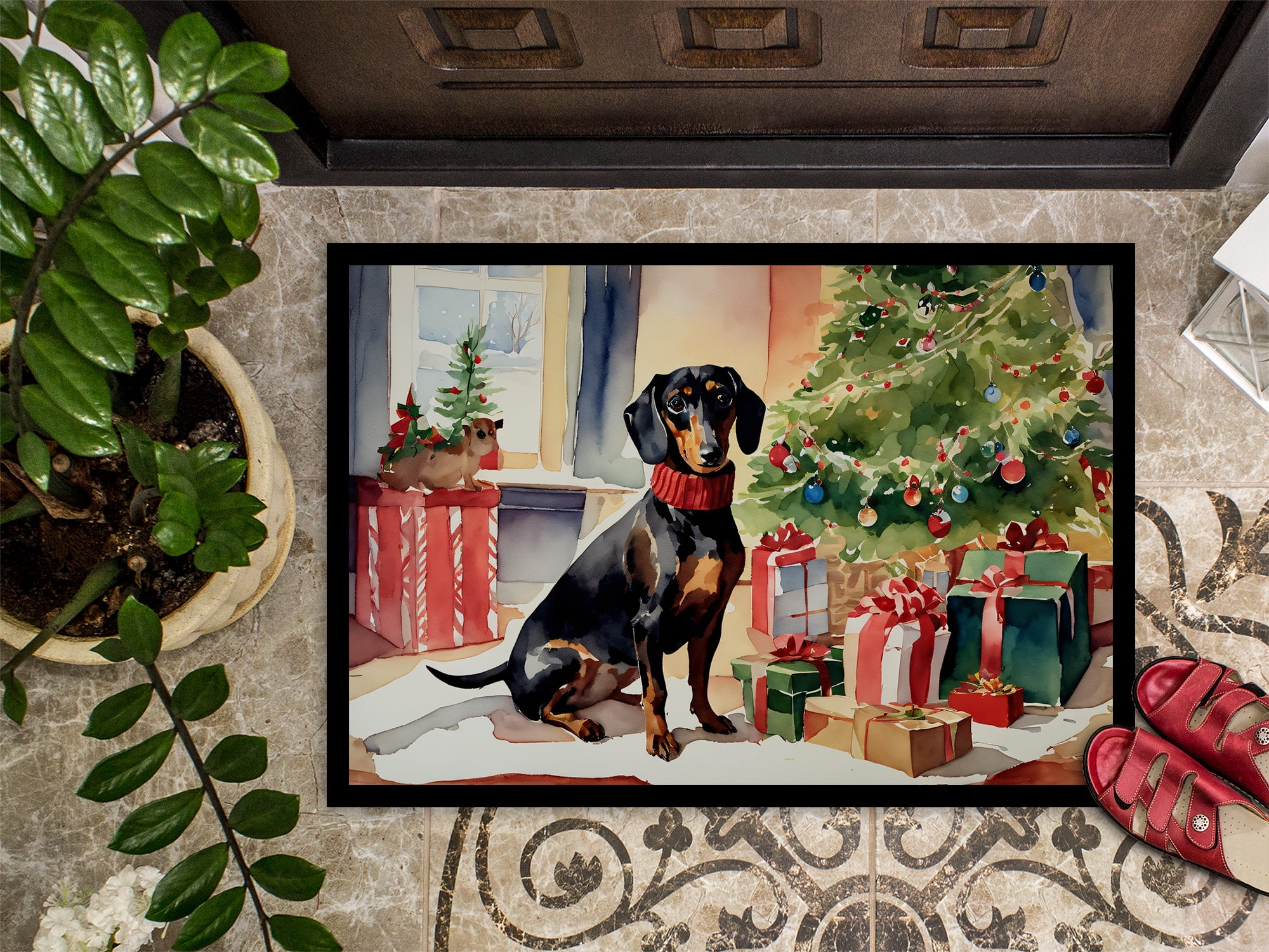 Carolines Treasures DAC2643MAT 0.15 x 18 x 27 in. Dachshund Cozy Christmas Doormat