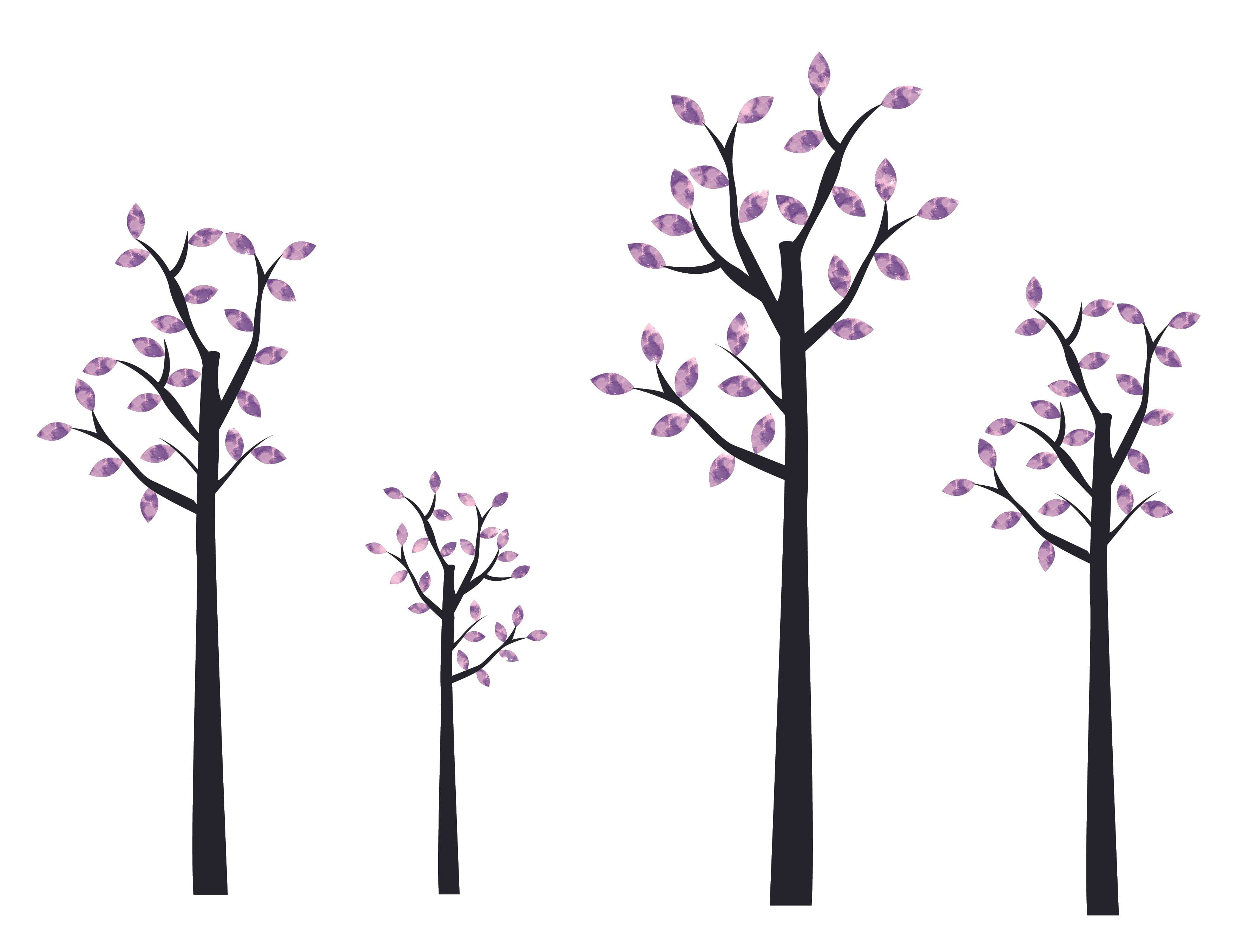 TREE Vinyl Adhesive Plum Tree Décor Sticker Purple Leaves Design