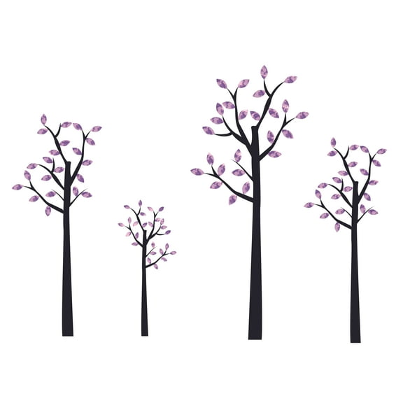 TREE - Vinyl Adhesive Plum Tree Décor Sticker Purple Leaves Design Removable Home Living Room Wall Decal - Kids Room Family Room Multicolored Trees Art Vinyl Wall Decoration Sticker 10" x 7"