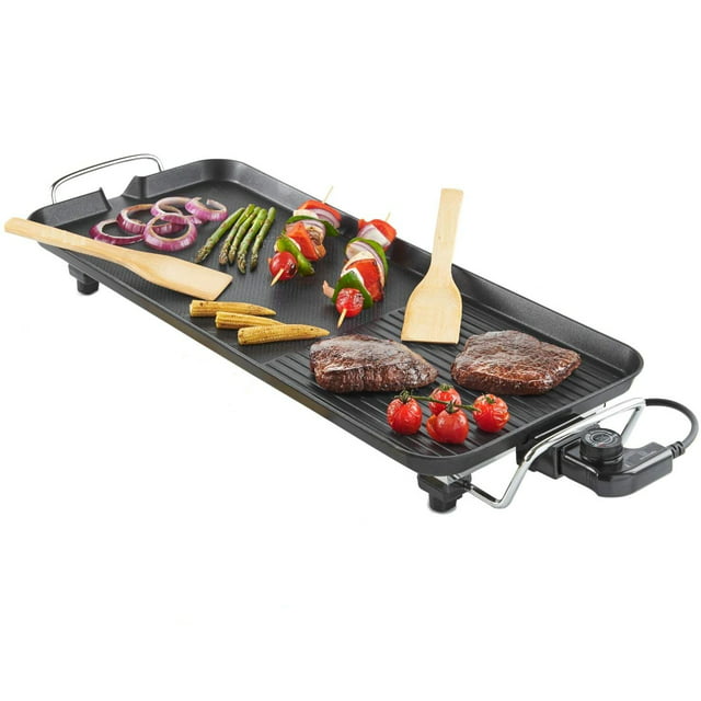 SINGES Large Electric Teppanyaki Grill Griddle with 27 x 11 inch Hot Plate - Adjustable Temperature Control - Electric BBQ Table Grill - Non Stick Hot Plate - Oil Drip Tray
