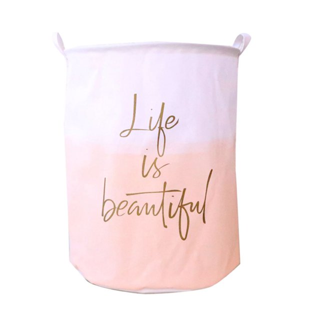 kurtrusly Laundry Basket Round Cotton Linen Collapsible Storage Basket Dirty Clothes Toy Organizer - Pink