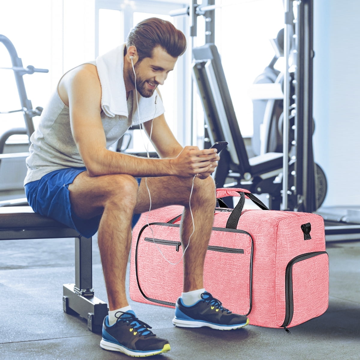 DAKOMM Travel Duffle Bag, 80L Foldable Weekender Bags for Women with Shoe Compartment, Carry on Overnight Bag for Men Women, 28" Gym Travel Bag Water Repellent & Tear Resistant, Pink