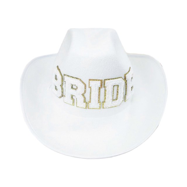 Simple Stitch BRIDE Letter Sunproof Hat Cosplay Party Jazz Hat Adjustment Rope Bride Cowboy Hat Top Hat with Large Brim