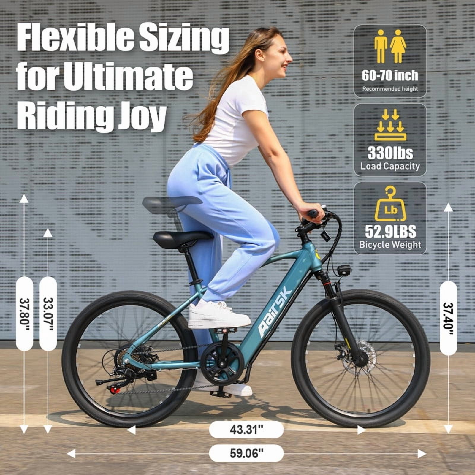 Aairsk 26''Electric Bike for Adults, 400W Motor Mountain Ebike, 36V 10AH, 40 Miles Long Range, UL2849