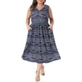 thumbnail image 2 of Agnes Orinda Women's Plus Size Boho Dresses Print V Neck Sleeveless Midi Sundress Beach Summer Flowy Casual Dress with Pocket 1X Navy Blue, 2 of 6