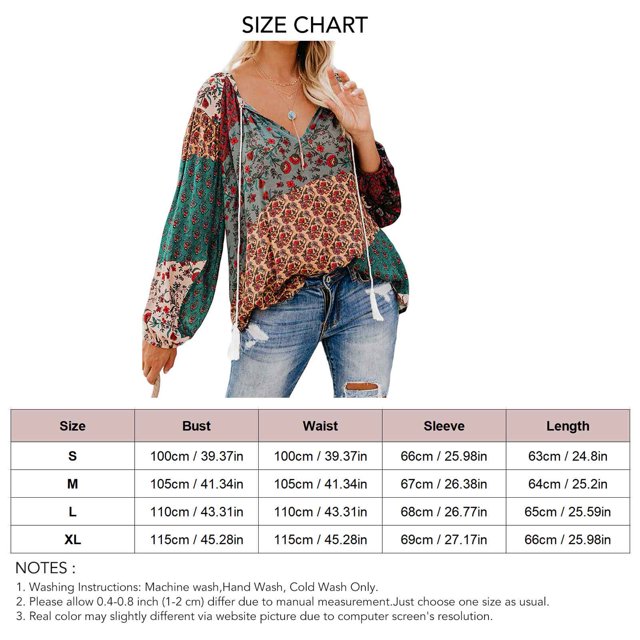 Blusas De Manga Larga Con Cuello En V Blusas De Manga Larga Con Estampado Floral Blusa Informal Para Mujer Blusa De Manga Larga Con Cuello En V Jersey Con Cordón Estampado Floral ANGGREK No