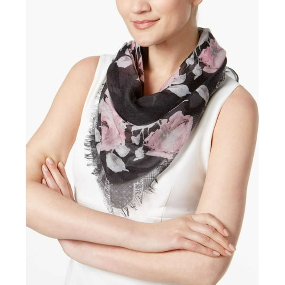 Inc International Concepts Rose-Print Triangle Scarf (Black, One Size)