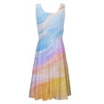 thumbnail image 3 of Vestido informal de mujer con cuello redondo estampado y tirantes - Largo hasta la rodilla, corte A, poliéster/spandex, versátil para la playa/fiestas/uso diario, tallas S-XXL, 3 of 4